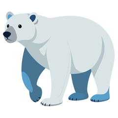 Cute cartoon polar bear walking with blue accents on white background