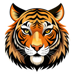 Striking stylized tiger face with fierce yellow eyes and orange fur