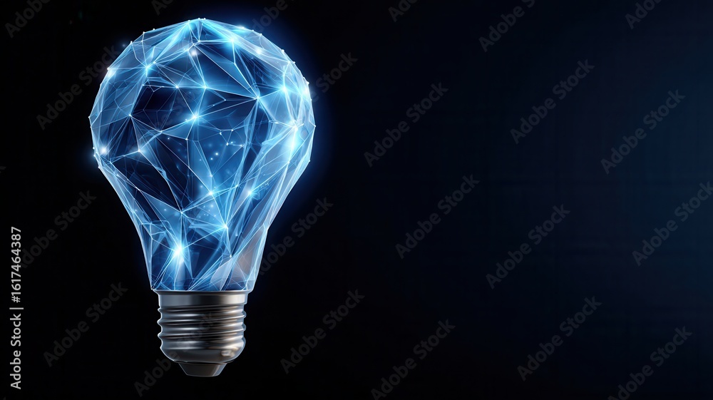 Wall mural luminous light bulb emerging amid interconnected digital plexus network, symbolizing technological i