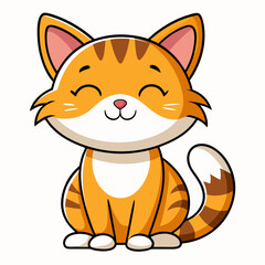 Adorable cartoon orange tabby cat with closed eyes and a happy smile sitting