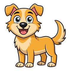 Happy cartoon dog standing and smiling with wagging tail isolated on white background