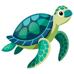 Cute cartoon sea turtle swimming gracefully with a colorful patterned shell