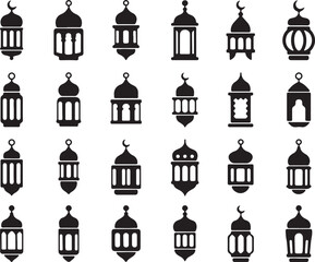 Obraz premium Islamic lantern silhouettes with crescent moons Islamic lanterns Ramadan