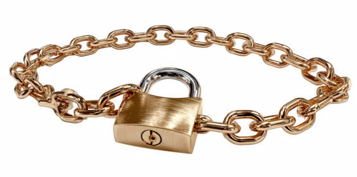 Gold chain and padlock representing security, protection, and financial safety