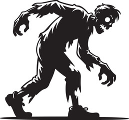 Fototapeta premium Tattered zombie silhouette shambling forward outstretched arms horror vector