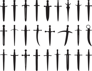 Various sword silhouettes black blade weapon vector