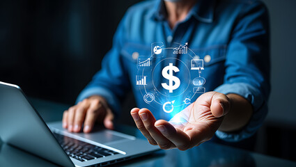 Person holding digital financial data analysis business finance
