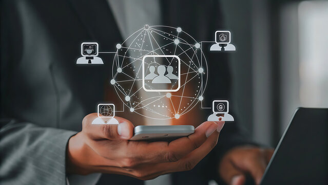 AI Tech Businessman Showing Visual Global Intelligence Platform