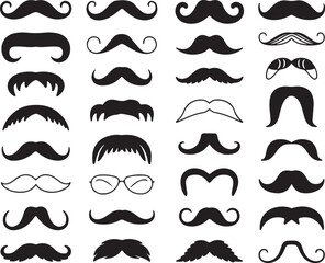 Diverse mustache styles black silhouette collection facial hair white