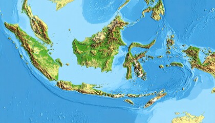 Detailed Topographic Map of Southeast Asia and the Indonesian Archipelago, High-Resolution Relief Map of Southeast Asia Emphasizing Topography and Terrain