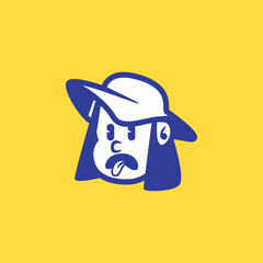 Cute cartoon vector face of a smiling kid with long hair and a cap. Bold, playful line art. Great for mascot, logo, children’s brand, or character-based design