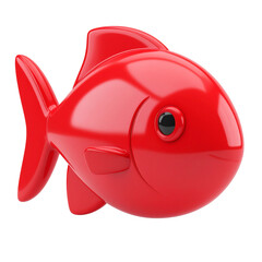 Red Fish Isolated On White Background: A vibrant image showcases a bright red fish, its streamlined form and smooth texture captured with a playful artistic flair.