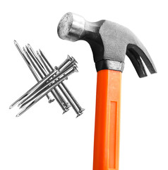 hammer and nails on white background