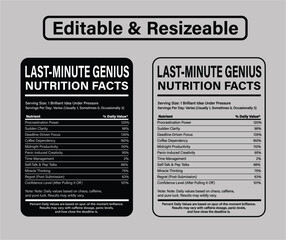 Last-Minute Genius Nutrition Facts Funny Label Design