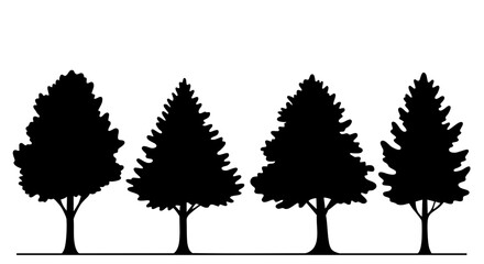Fototapeta premium Four silhouette trees line up on a white background, ideal for evoking feelings of nature and tranquility.