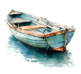 Obraz premium Aged rowboat on water, watercolor style
