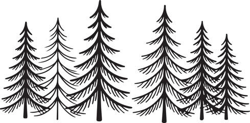 Minimalist Pine Forest Silhouettes in Christmas Tree Shapes