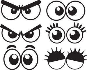 Cartoon eyes expressive black and white angry surprised