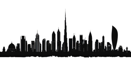 Fototapeta premium The iconic dubai skyline showcases its modern architecture and urban landscape in silhouette isolated on transparent background