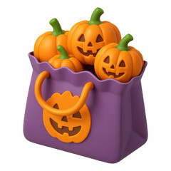 3D illustration of candy bag with pumpkins with transparent background