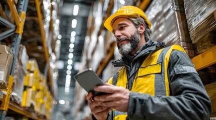 Warehouse logistics manager scanning QR codes on shipment pallets