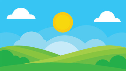 Fototapeta premium Bright sunny day over rolling green hills and blue sky