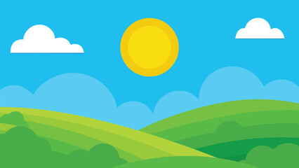 Fototapeta premium Bright sunny day over rolling green hills and blue sky