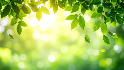Obraz premium Lush Green Leaves and Sunlight: A radiant display of fresh, verdant leaves framing a vibrant, sunlit scene, epitomizing natural beauty and springtime vitality.