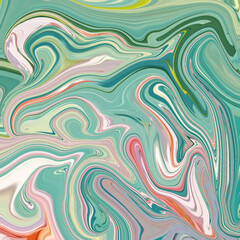 Obraz premium Fluid pastel abstract with seafoam green and soft pinks flowing in organic swirls. A dreamy, calming design perfect for artistic or spiritual themes.