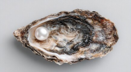 Oyster shell with pearl, top view