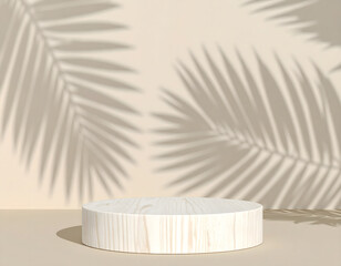 White Round Wooden Pedestal With Palm Shadow