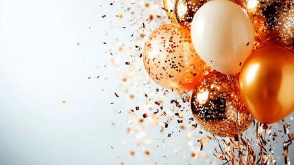 Birthday or wedding decoration with gold and white balloons