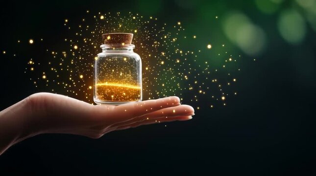 A potion of levitation floating above a palm