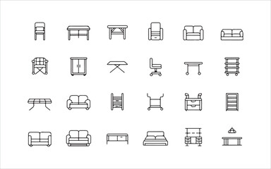 Smart Space-Saving Furniture Line Icons – Compact and Multi-Use Home Essentials