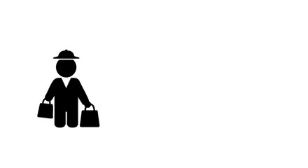 A pictogram depicting a person carrying shopping bags.