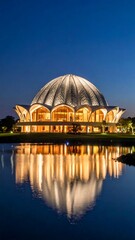 Obraz premium Illuminated dome building reflecting on water at night