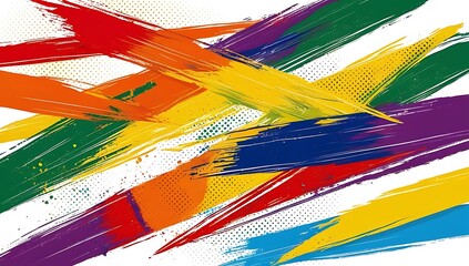 Abstract Background with Diagonal Rainbow Brushstrokes and Halftone Effect