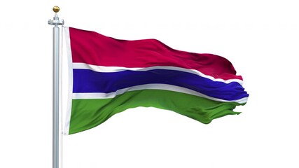 Gambia flag waving looping with transparent background, with alpha matte layer for transparency in the background.