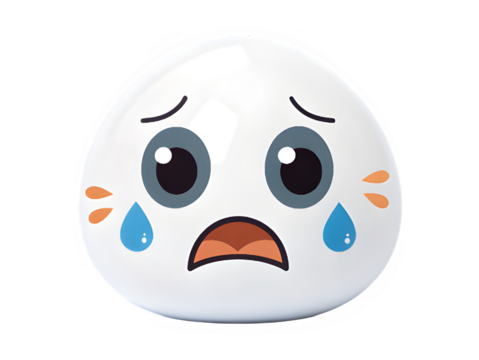 Sad egg character with big blue tears and worried eyes