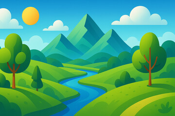 Obraz premium summer landscape with trees and mountains