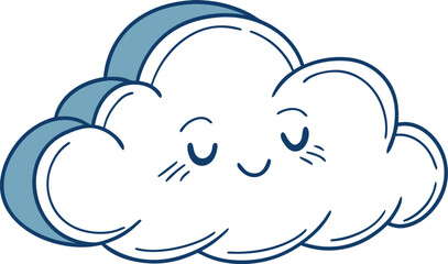 Cute blue cloud with closed eyes and smiling face cartoon