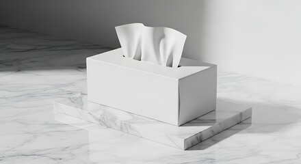 White tissue box on marble surface in minimalist setting