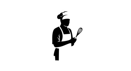 A chef in apron holding whisk