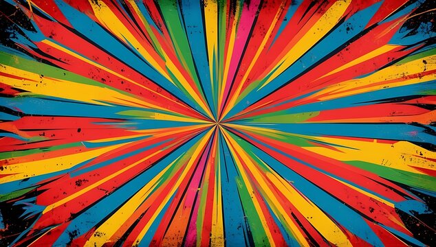 Abstract Colorful Radial Burst Pattern with Distressed Grunge Effect