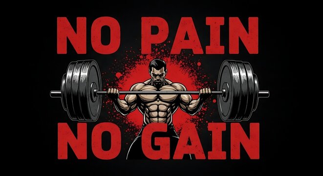 Weightlifting Motivation No Pain No Gain Illustration for Fitness