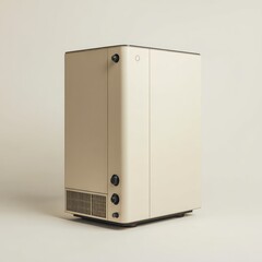 Beige, cube-shaped appliance