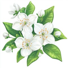 White blossoms, lush leaves, spring bouquet