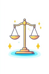 Golden balance scales, stylized, with sparkles