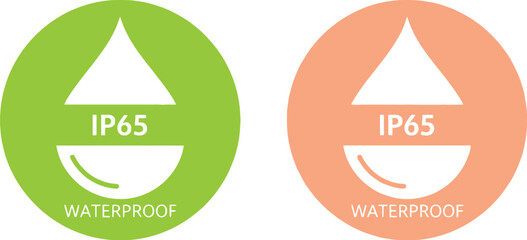Ip65 waterproof rating icons green and peach circles water resistance standard