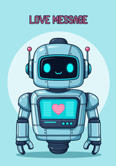 Naklejka premium cute robot with heart love message illustration